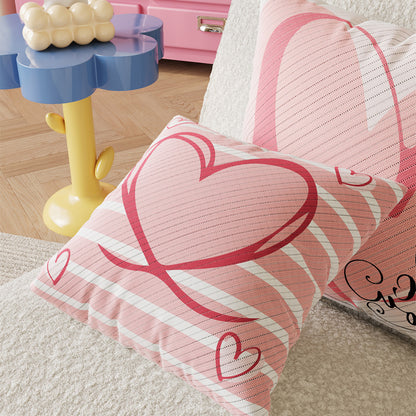 Textured Cotton-Linen Heart-Print Square Throw Pillow Cover with Concealed Zipper