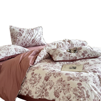 Luxus Wendbar Baumwoll-Satin Floral Bettbezug Set mit Kissenbezügen und Spannbettlaken