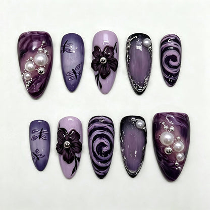 Blumenmuster Künstlerisches Press-On Nagelkunst Set Brehn
