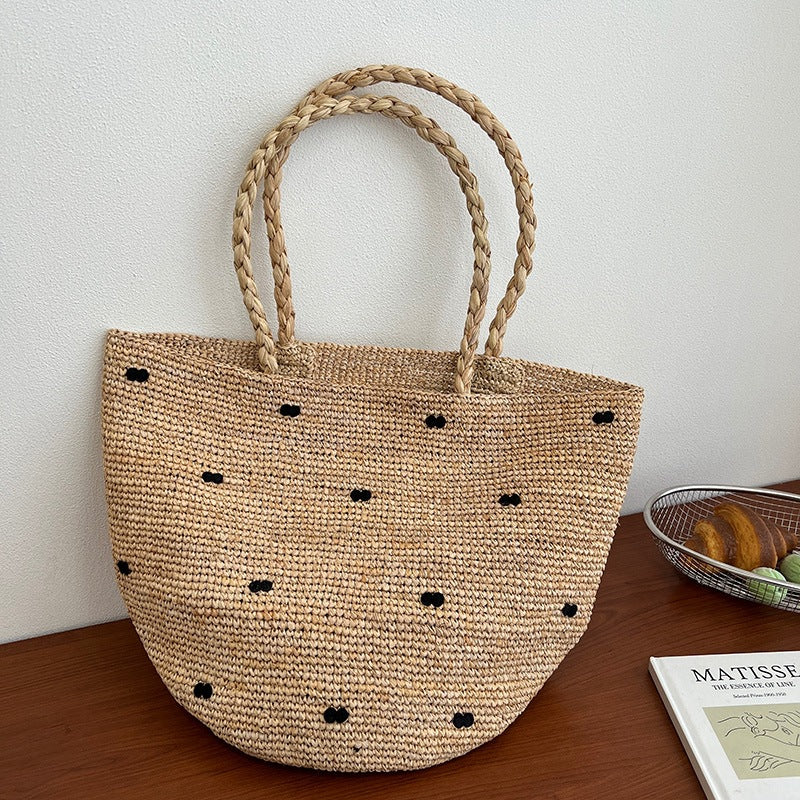 Handgefertigte Strohtasche mit Geometrischem Muster Brehn
