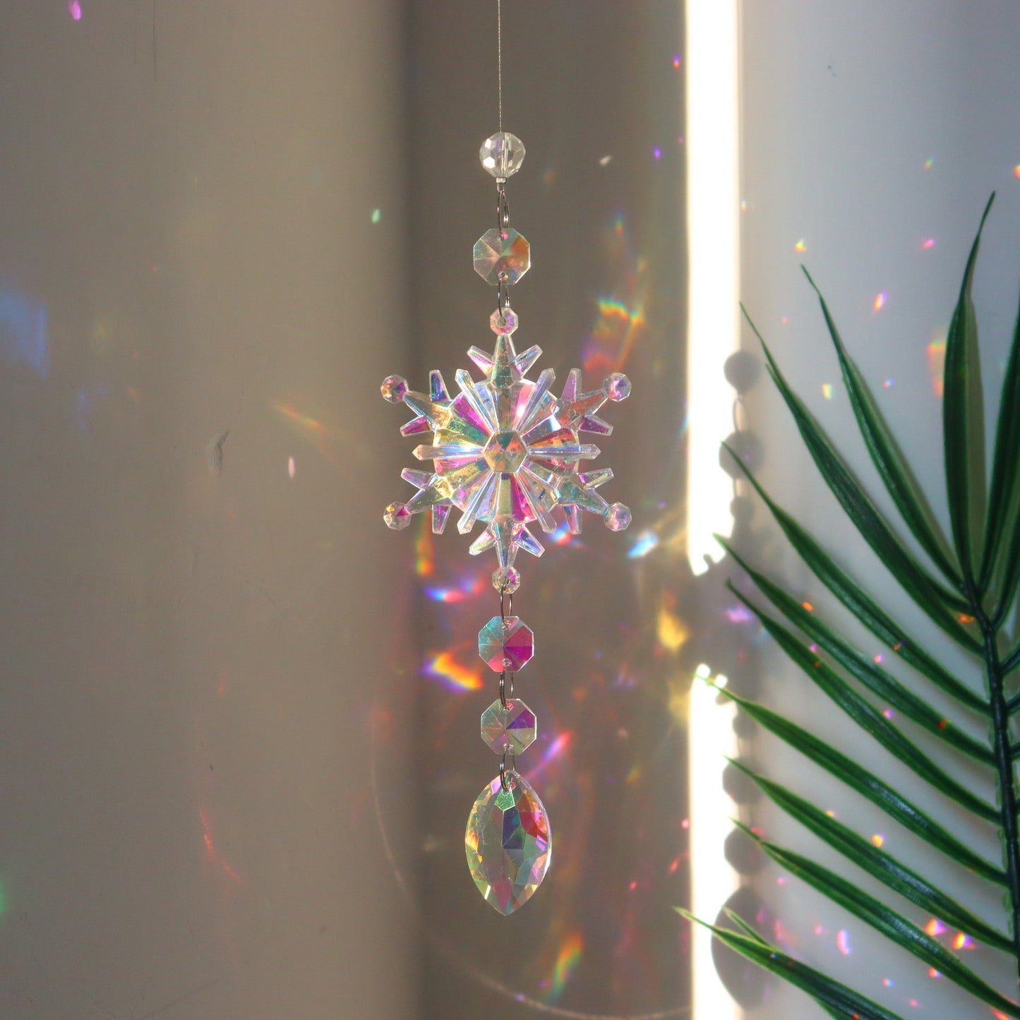 Brehn | Weihnachtsfarbige Schneeflocken Kristall Sonnenfänger Eis Säulenanhänger Fenster Weihnachtsbaum Dekoration Party Anhänger Weihnachtsdekoration
