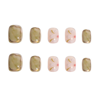 Künstlerisches Floral Press-On Nagelset Brehn