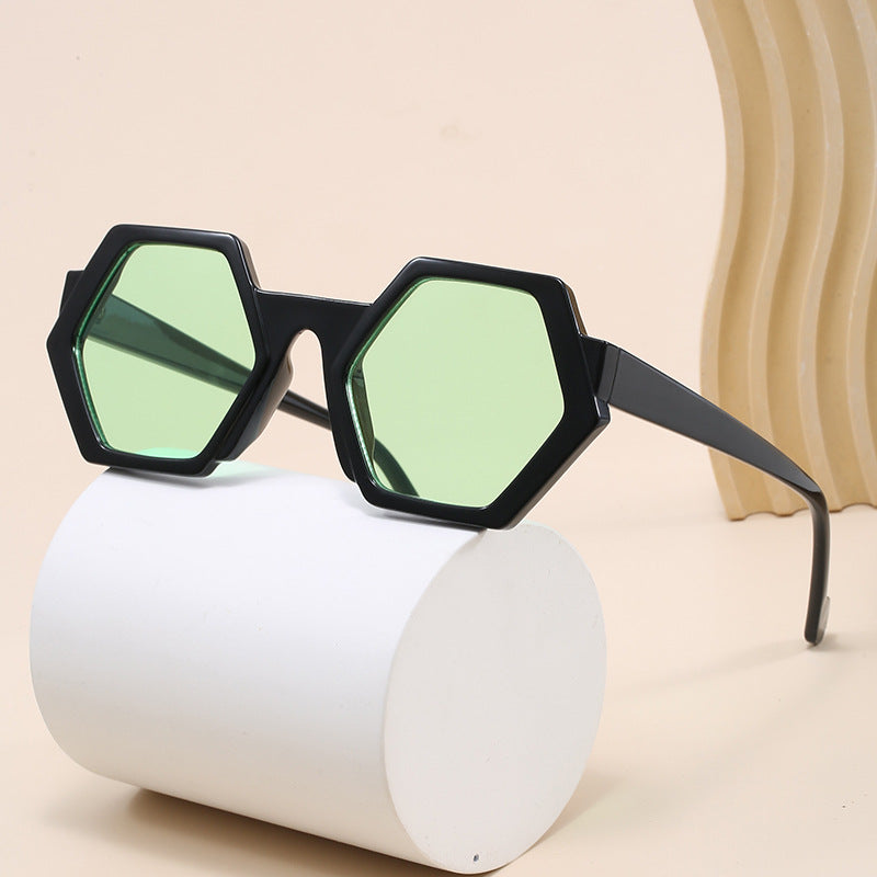 Damen hexagonale Katzenaugen-Sonnenbrille mit urbanem Leopardenmuster Brehn