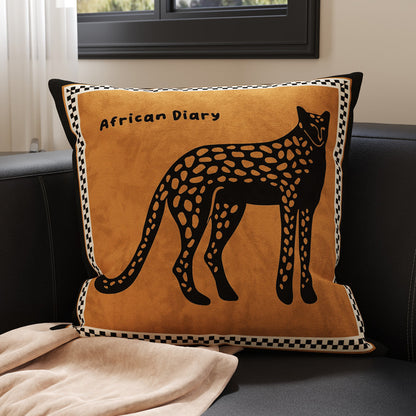 Decorative Patchwork Velvet Throw Pillow Cover with Asian-Inspired Scenic Panels and Metallic Gold Accents