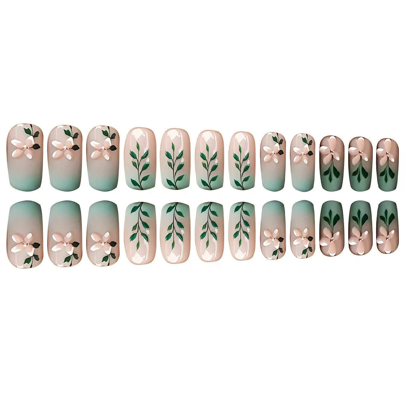 Floral Design Press-On Nail Set Brehn