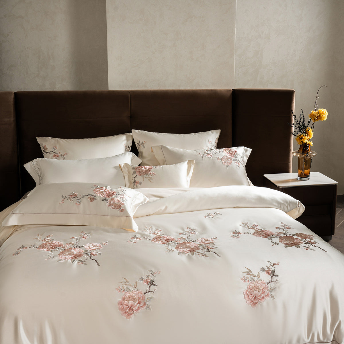 Bestickte Satin Bettdeckenbezug Bettwäsche Set