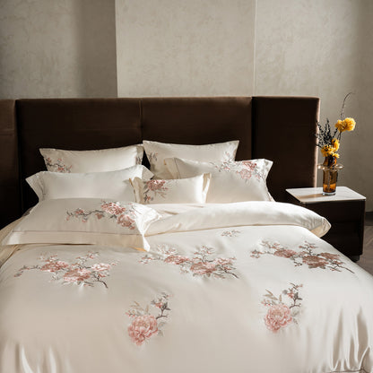 Bestickte Satin Bettdeckenbezug Bettwäsche Set