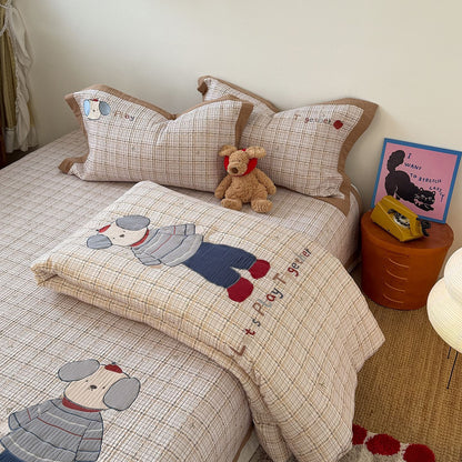 Gestepptes Bunny Applikation Komforter und Kissenbezug Set