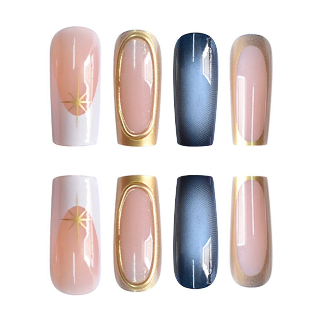 Elegantes Ombre Press-On Nagelset mit goldenen Akzenten Brehn