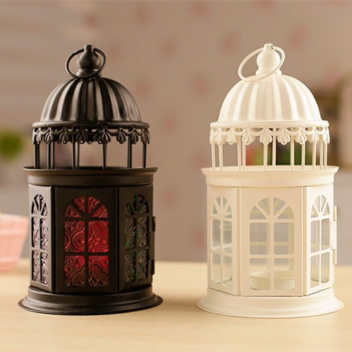 Ornamentale gotische Kuppellaterne mit bunten Glasfenstern und Teelichthalter Brehn