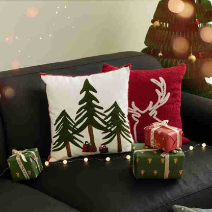 Dekorativer Kissenbezug mit festlichem Weihnachtsstern-Print und Pompon-Borte Brehn
