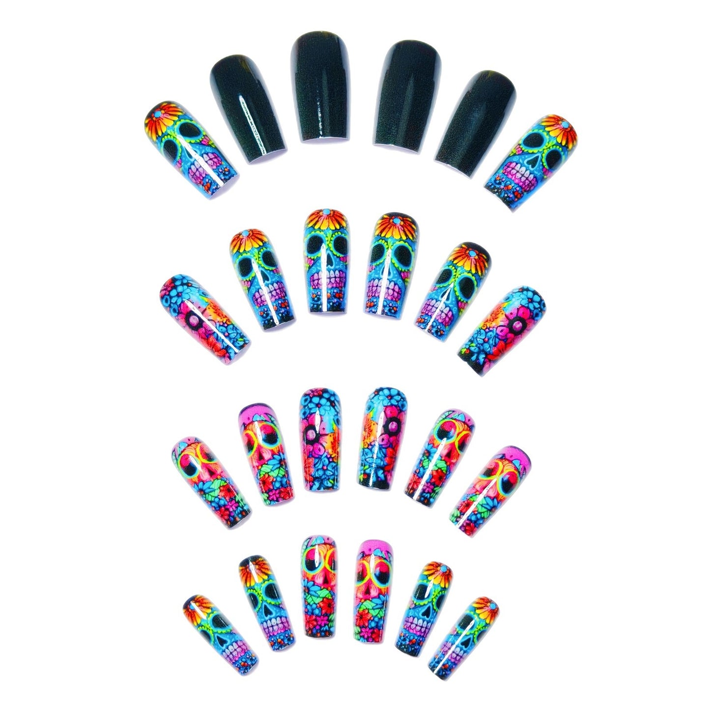 Kunstnagelset mit Lebhaftem Totenschädel-Design Brehn