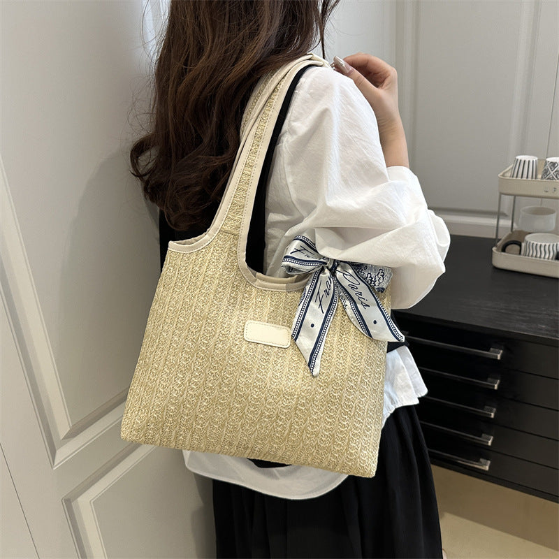 Texturierte Gewebe-Tote-Tasche mit elegantem Schleifen-Brehn