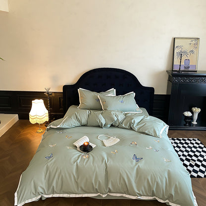Luxuriös besticktes Schmetterling Baumwollsateen Bettbezug Set