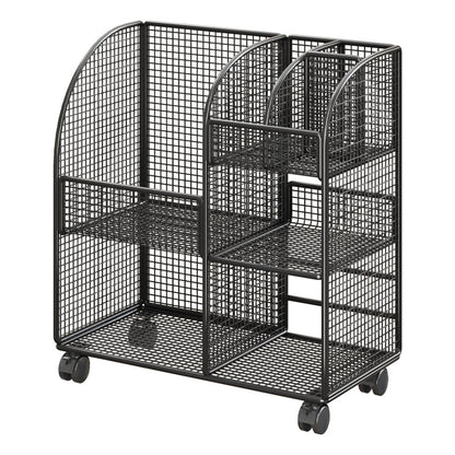 Modular belüfteter Mesh-Vorratstrolley mit geteilten Regalen und glatten arretierbaren Rollen