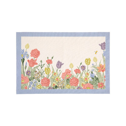 Bedrucktes rechteckiges Platzset aus Baumwollmischung mit Blumen-Illustrationsdruck und kontrastbordüre Brehn