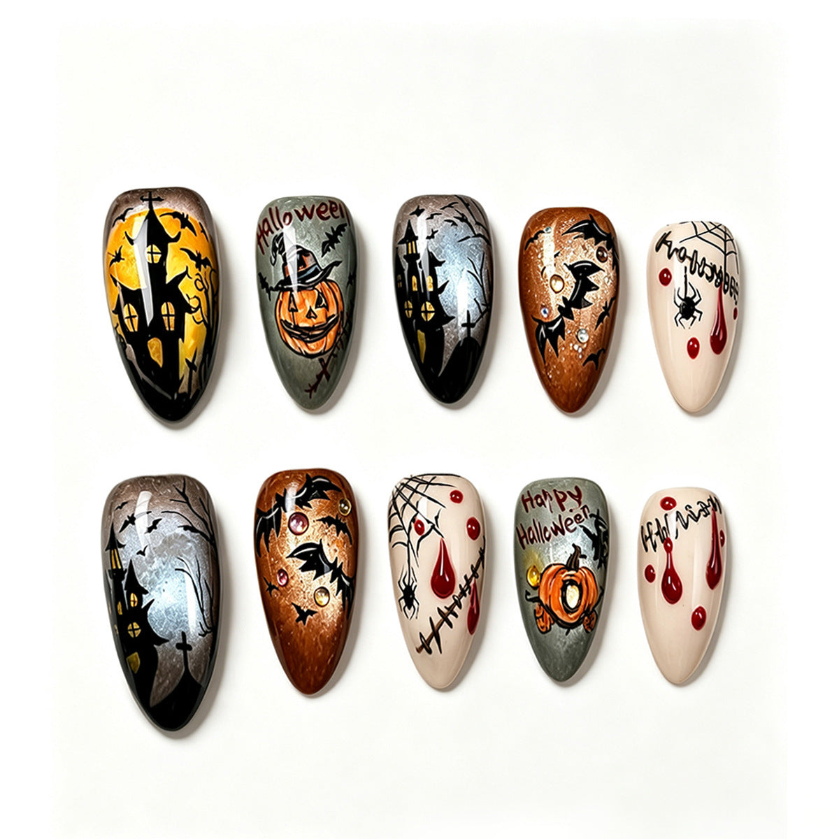 Kreatives Kunstnagelset mit Halloween-Motiven Brehn
