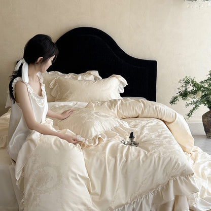 Rüsch-Jacquard-Satin Bettbezug Set