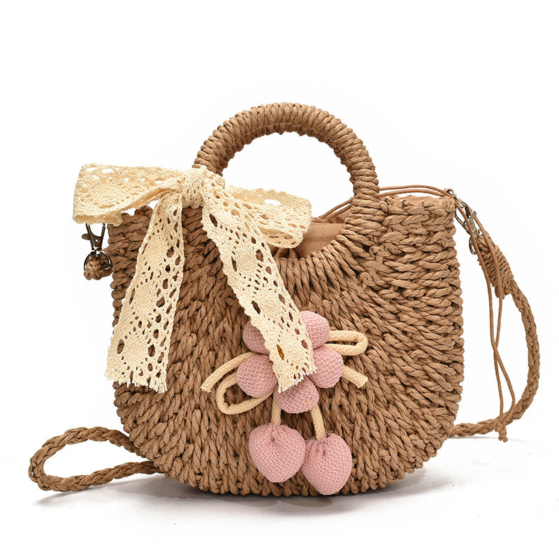 Handgefertigte Blumenakzent-Stroh-Tasche