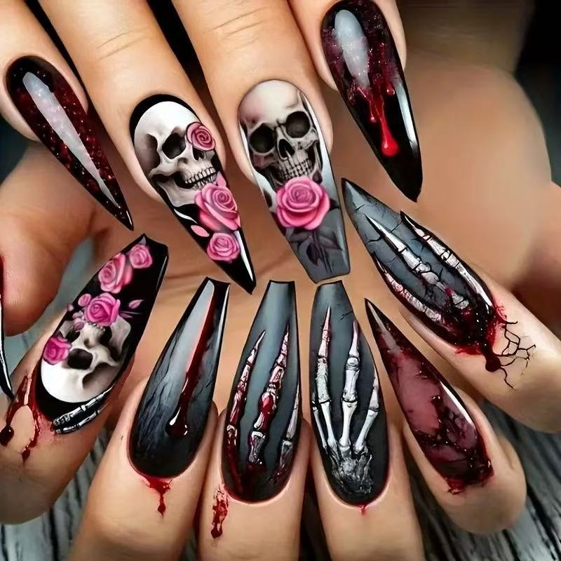 Kunstnagelset mit gruseligen Halloween-Motiven Brehn