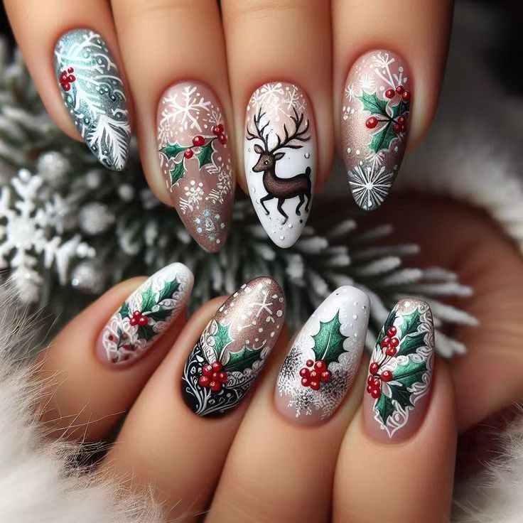 Kunstnagelset mit winterlichen Motiven und festlichen Designs Brehn