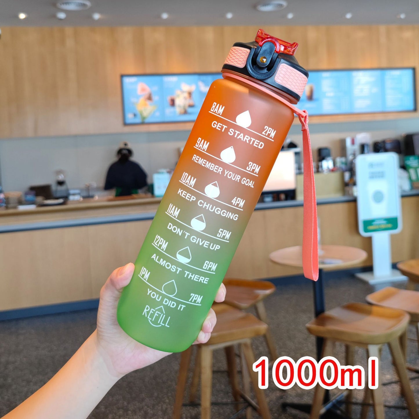 Damen motivierende Wasserflasche mit Zeitmarkierungen Brehn