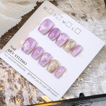 Glitzer Schmetterling Press-On Nagel Set Brehn