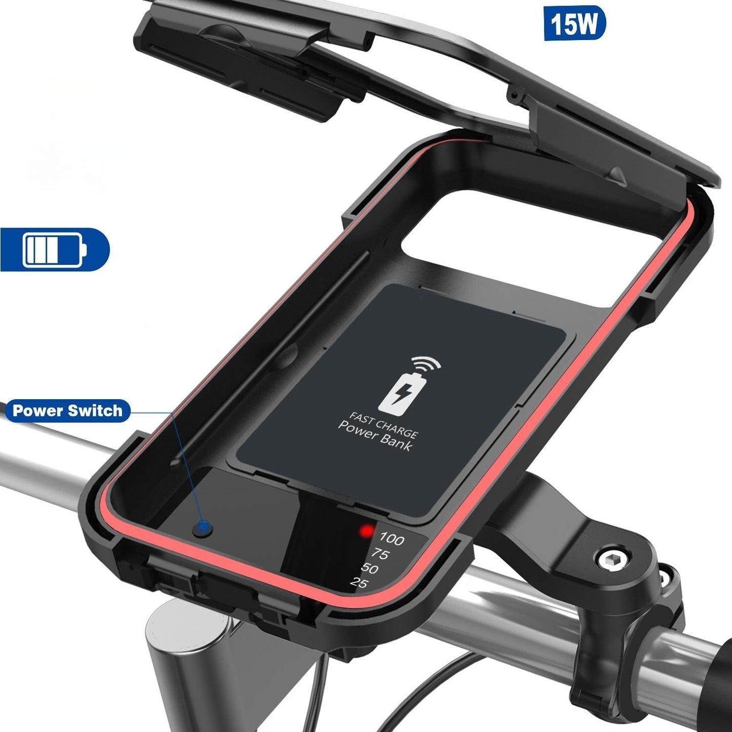 RideCharge Pro – Wasserdichter Handyhalter mit USB und 15W kabellosem Laden für Fahrrad und E-Bike | Brehn