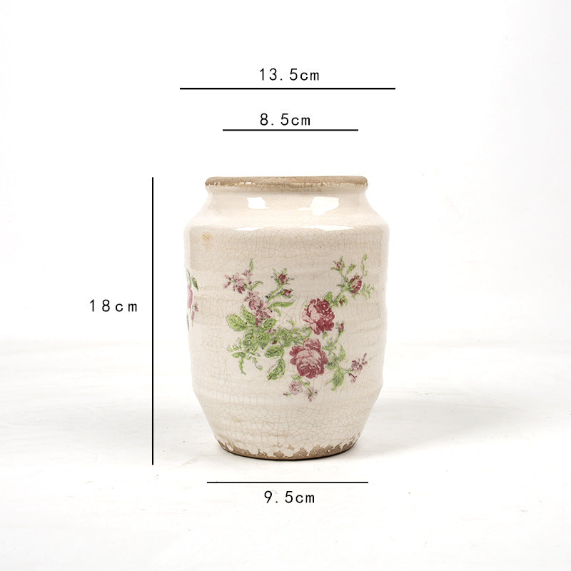Florales Keramik Blumentopf mit Kunstmuster Brehn
