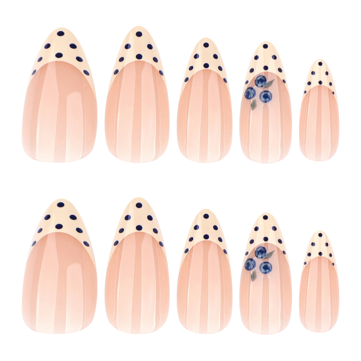 Kunstvolle Nagelverlängerungen mit zarten Blüten- und Punktdesign Brehn
