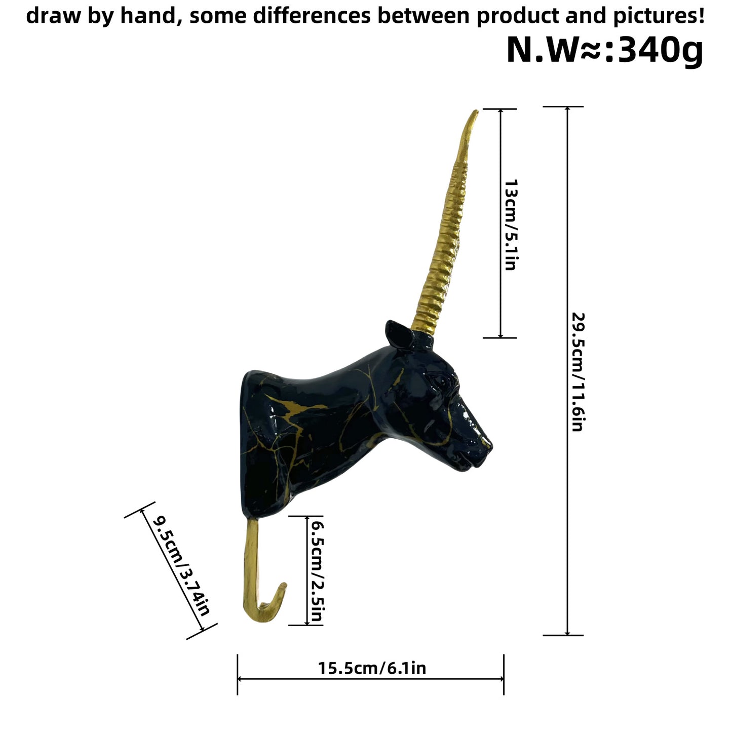Wandhaken in Form eines stilisierten Einhorns Brehn