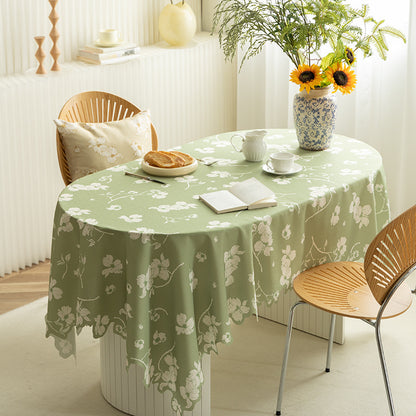 Runde abwischbare Tischdecke mit floralem Ausschnittsaum Brehn