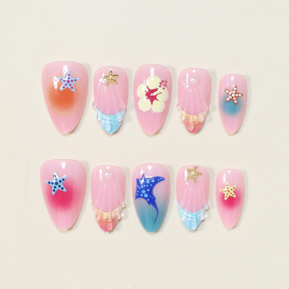 Künstlerische vom Ozean inspirierte Press-On Nagelkunst Brehn