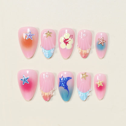 Künstlerische vom Ozean inspirierte Press-On Nagelkunst Brehn