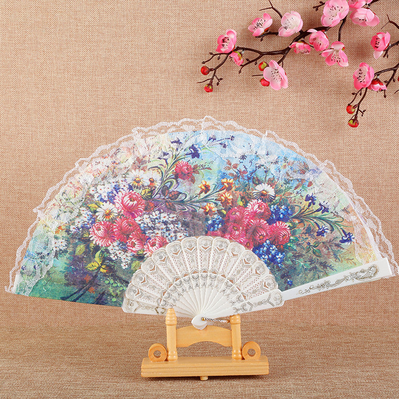 Damen Eleganter Handfächer mit floralen Motiven Brehn