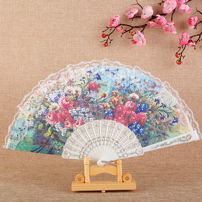 Damen Eleganter Handfächer mit floralen Motiven Brehn