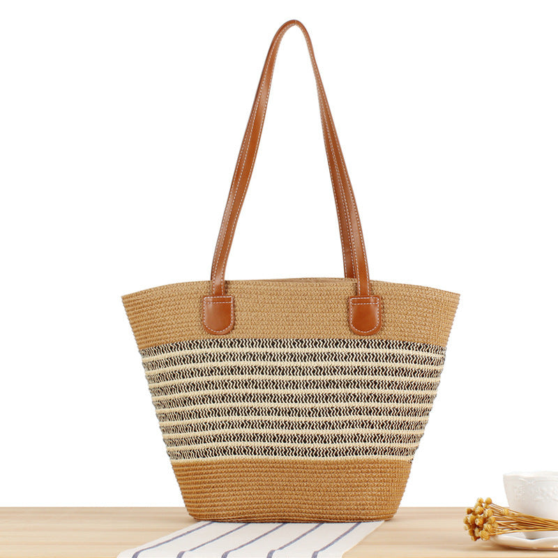 Elegante Strohtasche mit Attraktiven Ledergriffen Brehn