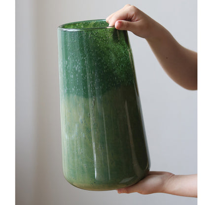Hohe Kunstglas Ombre Zylinder Bud Vase mit eingeschlossener Blasenstruktur Brehn