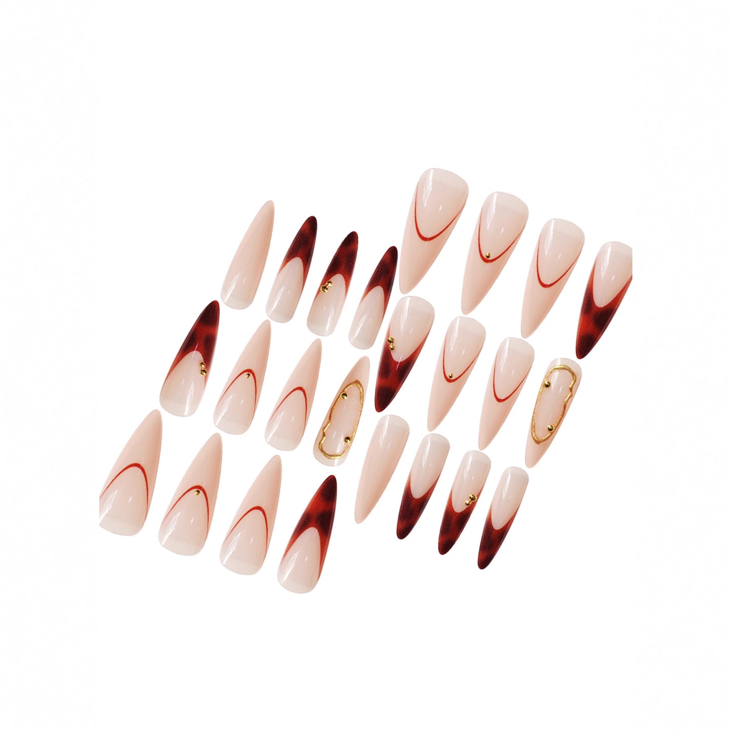 Stiletto Press-On Nagelkunst Set mit eleganten goldenen Akzenten Brehn