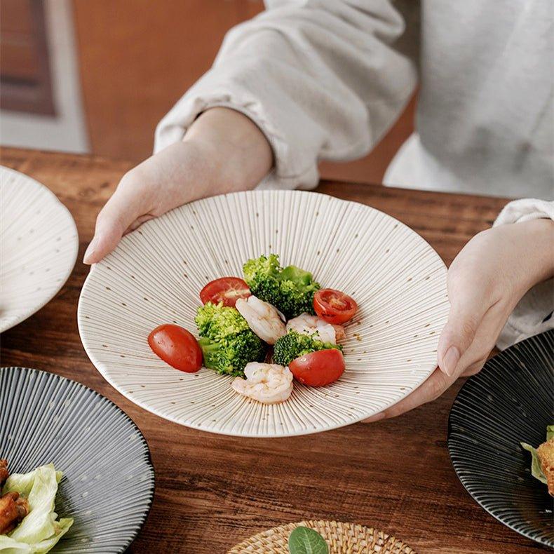 Handgefertigte japanische Mino Ware Keramische zerknitterte Teller | Brehn