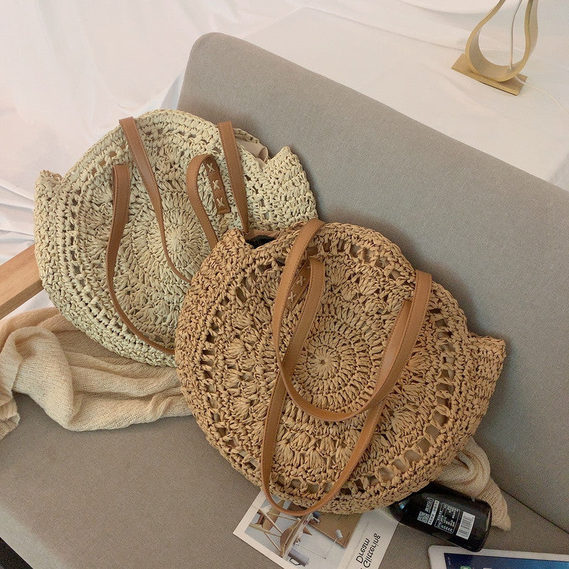 Handgefertigte Rundtasche Aus Natürlichem Bast Brehn