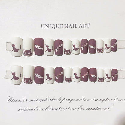 Verspieltes Katzen-Themen Press-On Nagelkunst Set