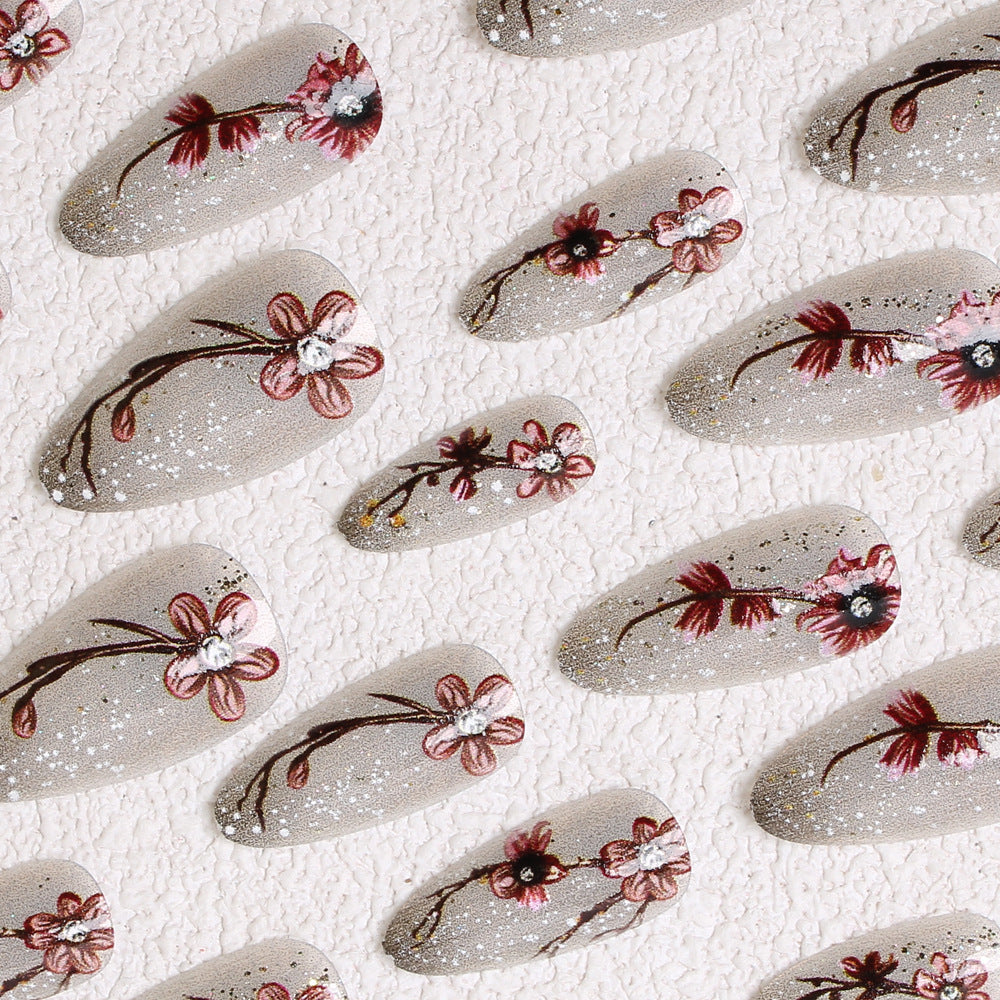 Künstlerisches Floral Press-On-Nagelset Brehn