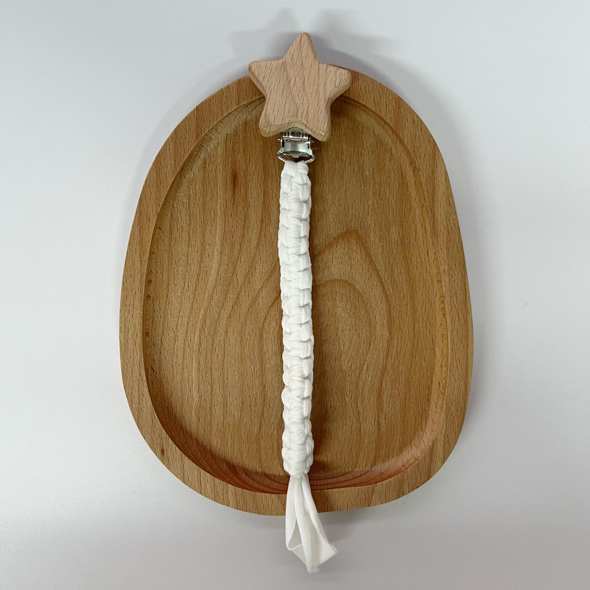 Geflochtener Baumwoll-Nuckelclip mit sicherer Holzstern-Klemme