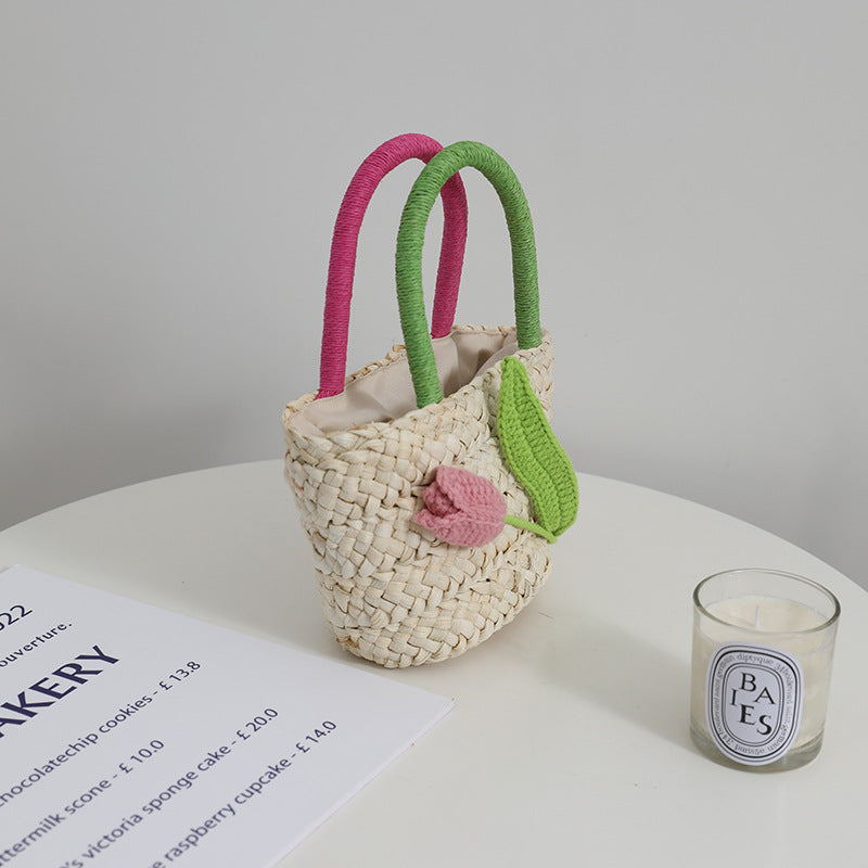 Damen Verspielte Korbtasche mit Blumenapplikation Brehn