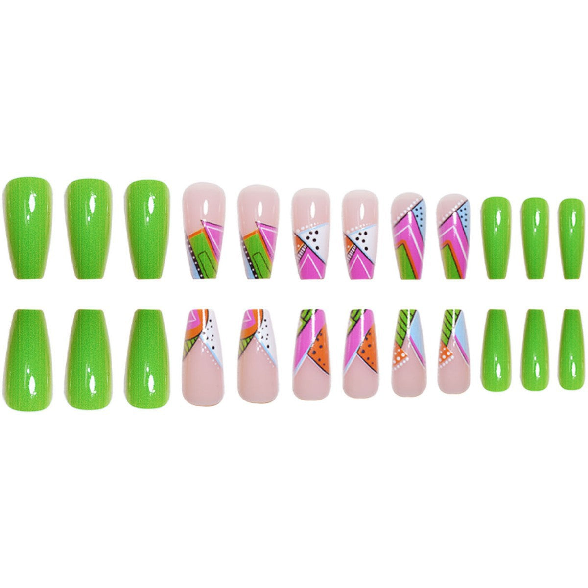 Künstlerische Neon Geometrische Press-On Nagelverlängerungen Brehn