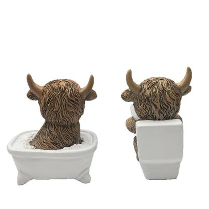 Lustige Dekofigur eines Highlandrinds in Badewanne Brehn