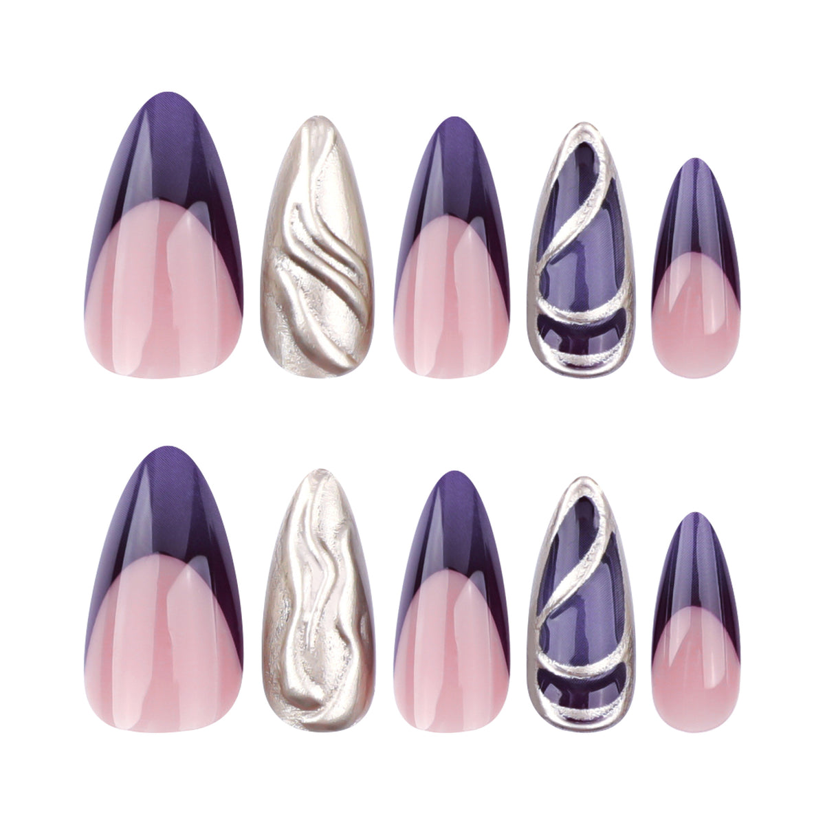 Kunstvolle Stiletto-Nägel mit eleganten Gold- und Ombre-Design Brehn
