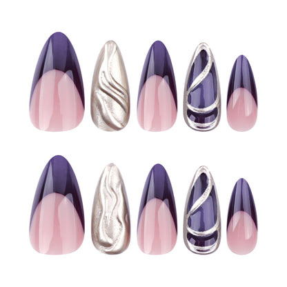 Kunstvolle Stiletto-Nägel mit eleganten Gold- und Ombre-Design Brehn