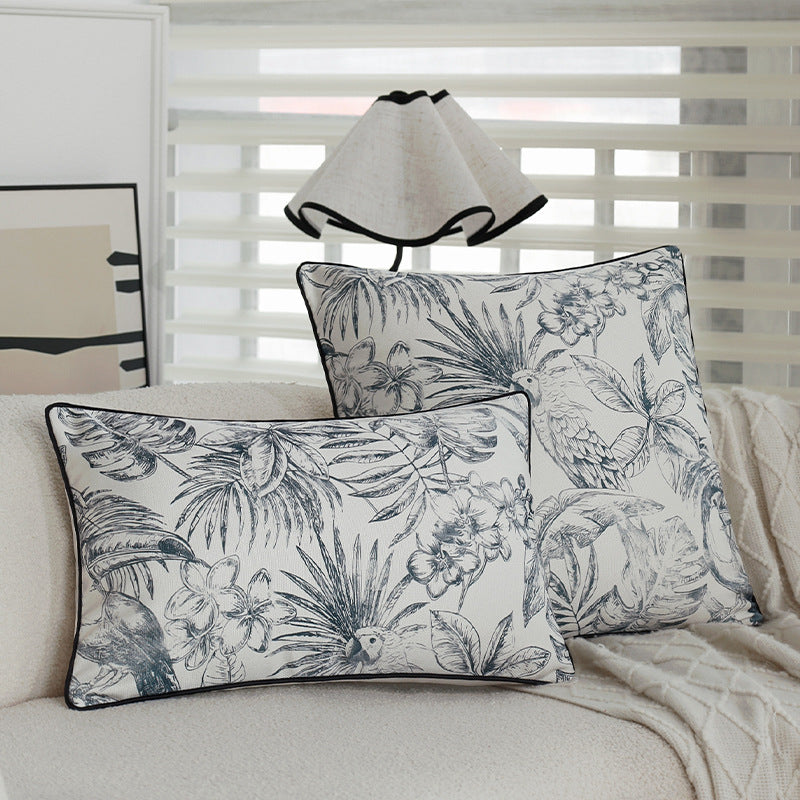 Quadratischer Zierkissenbezug mit botanischem Papageien-Illustrationsdruck und feiner Kedernaht Brehn